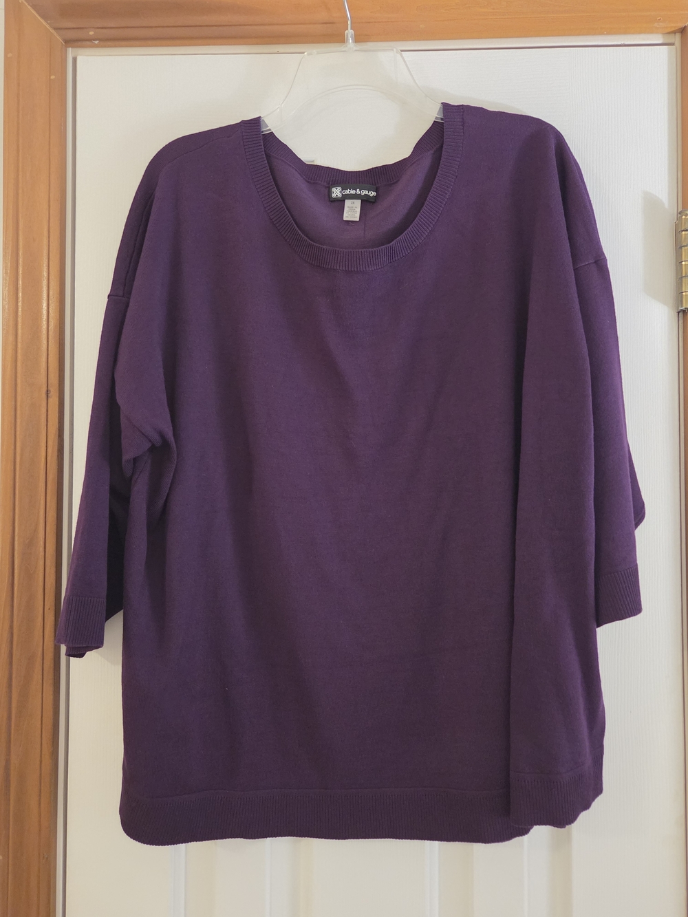 Cable & Gauge Purple Relaxed Crewneck Sweater With Button Down Back